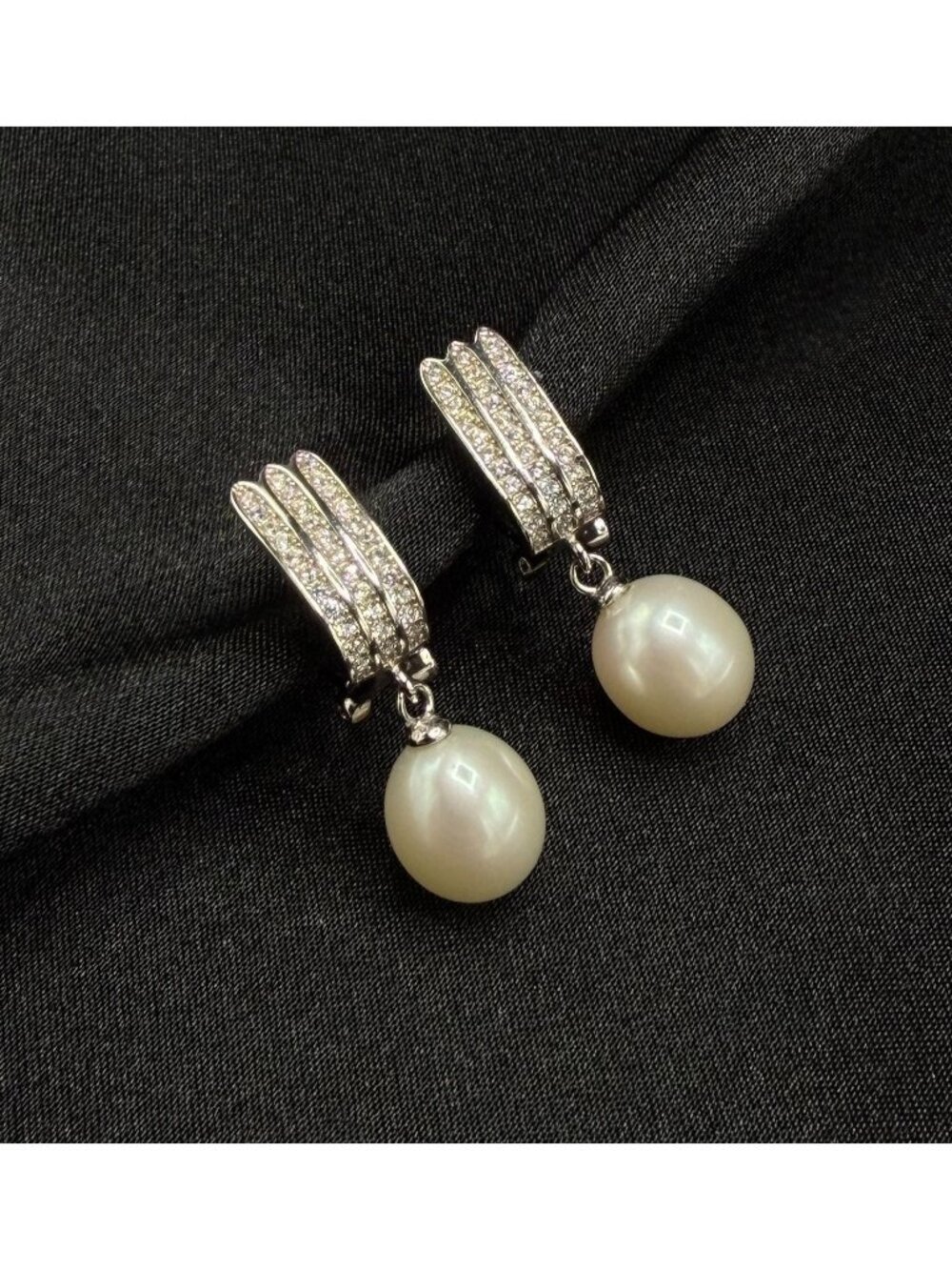 925 Sterling Silver Freshwater Pearl Drop Earrings With Sparkling Cubic Zirconia